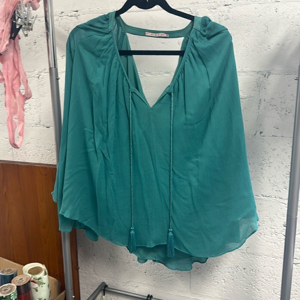 Teal Blouse Top - Long Sleeve - Like New - WINK Top - Size Small